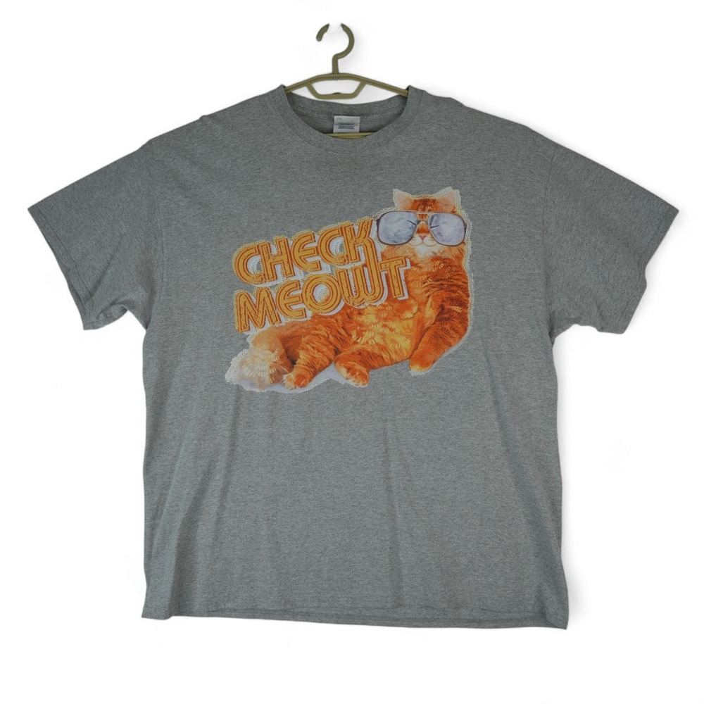Check Meowt Cat T-Shirt Adult 2XL Gray Graphic Tee Port and Company